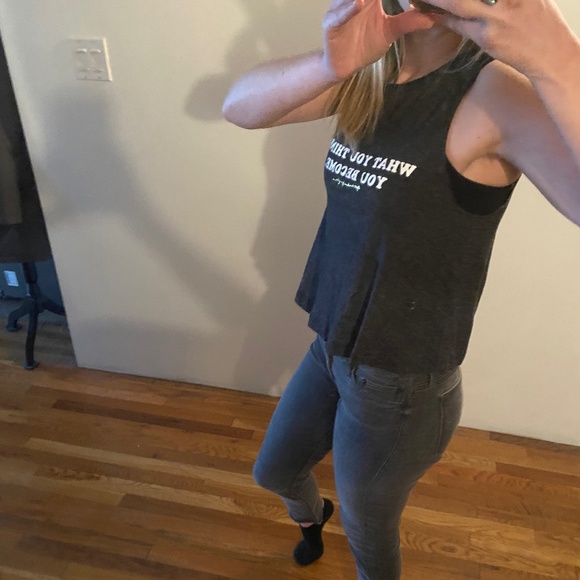 Spiritual Gangster what you think you become cropped graphic print muscle tank S - Picture 7 of 8